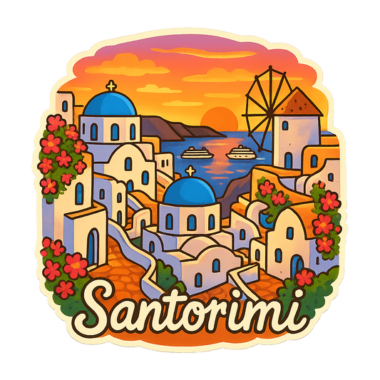 Santorini Sunsets - Bordered Artwork