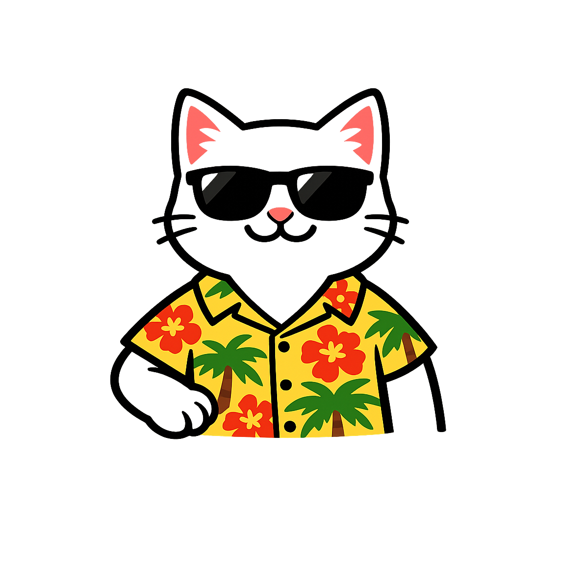 Tropical White Cat - Bordered Artwork