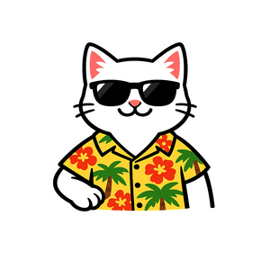 Tropical White Cat - Bordered Artwork