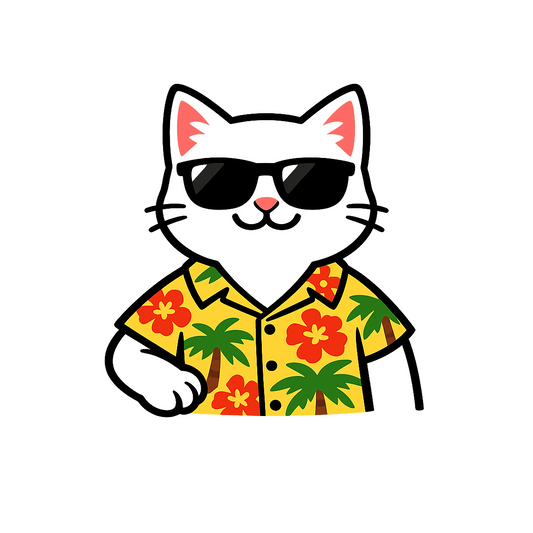 Tropical White Cat - Bordered Artwork