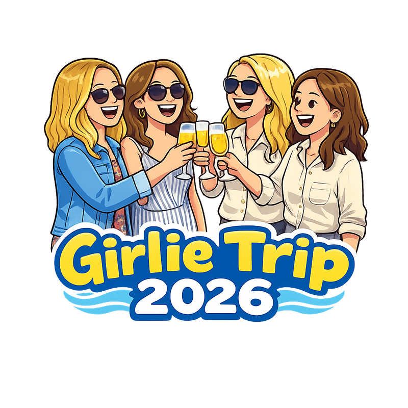 Girls trip cruise door magnet with group of friends illustration