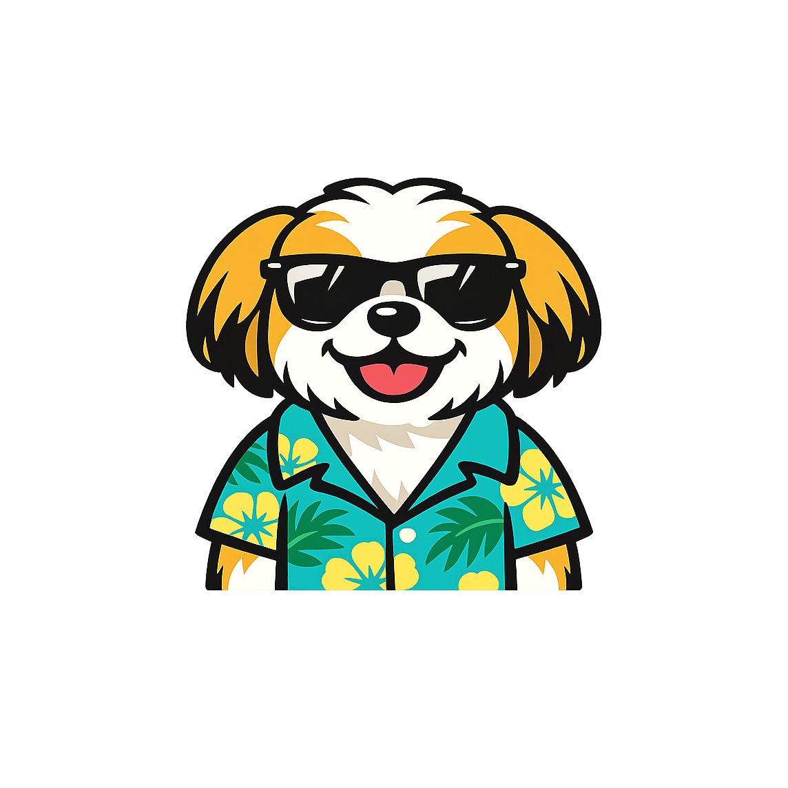Tropical Gold Shih Tzu - Bordered Artwork