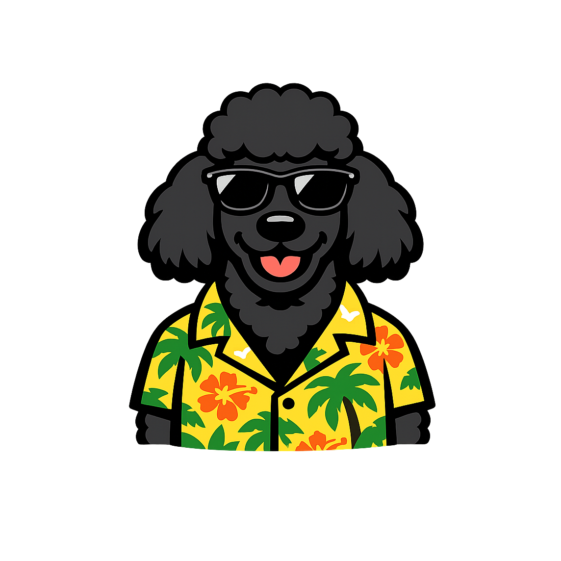 Tropical Black Poodle - Bordered Artwork