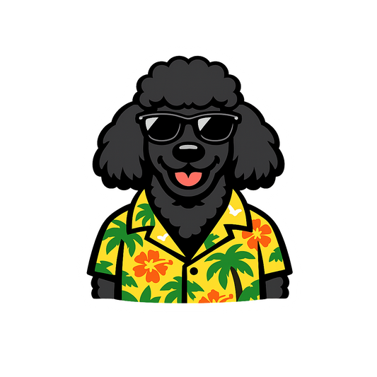Tropical Black Poodle - Bordered Artwork