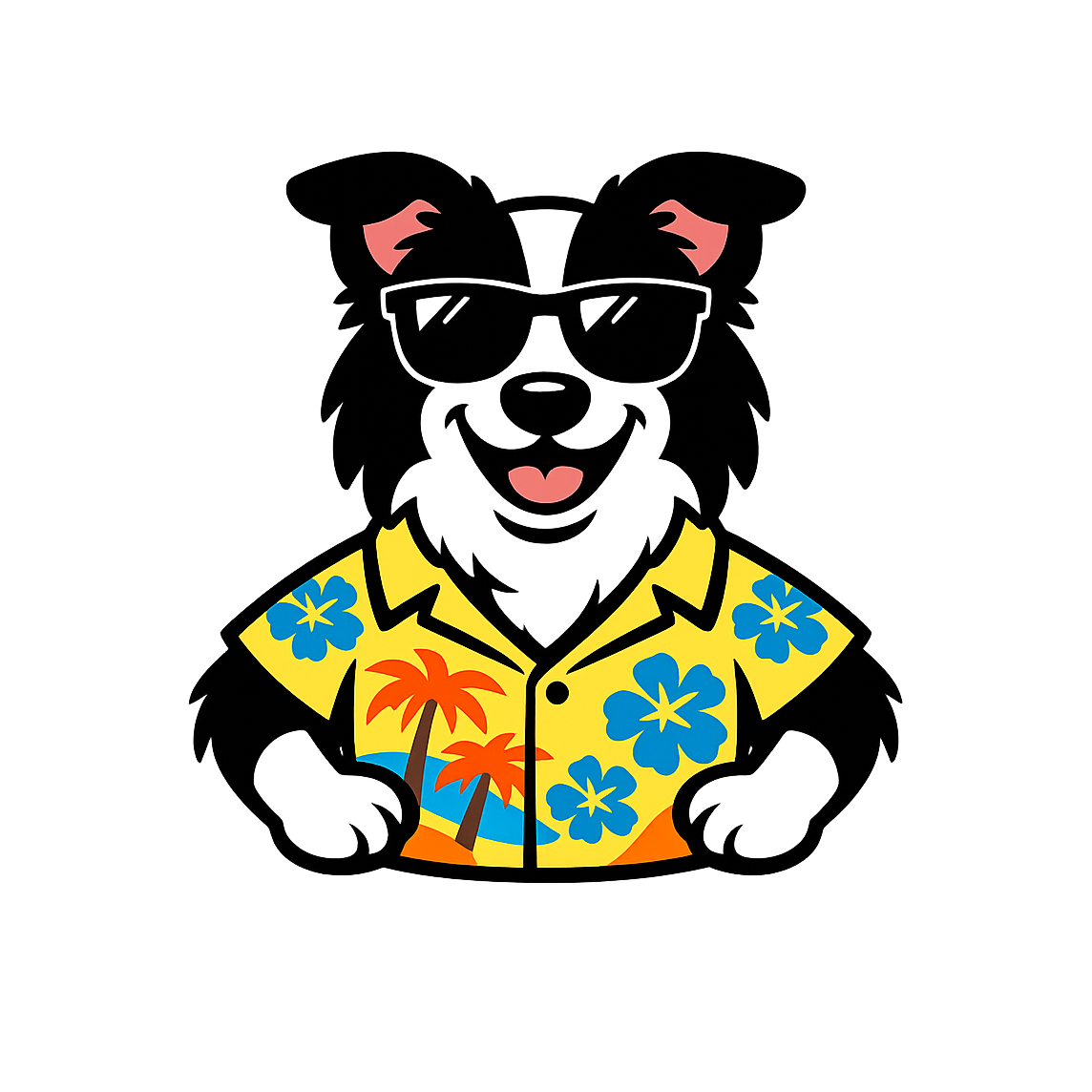 Tropical Black Border Collie - Bordered Artwork