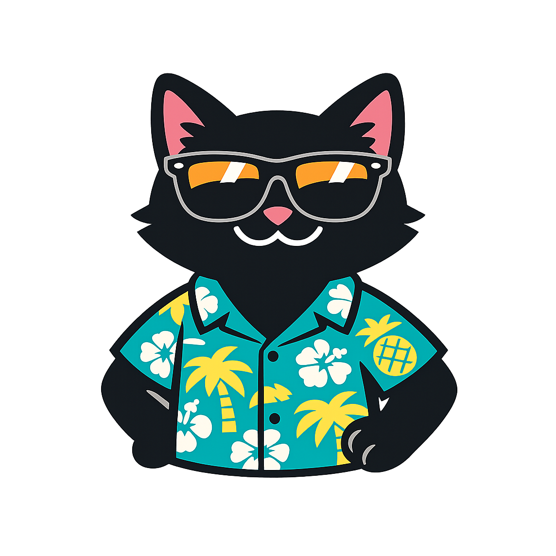 Tropical Black Cat - Bordered Artwork
