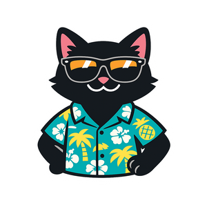 Tropical Black Cat - Bordered Artwork