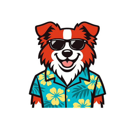 Tropical Red Border Collie - Bordered Artwork