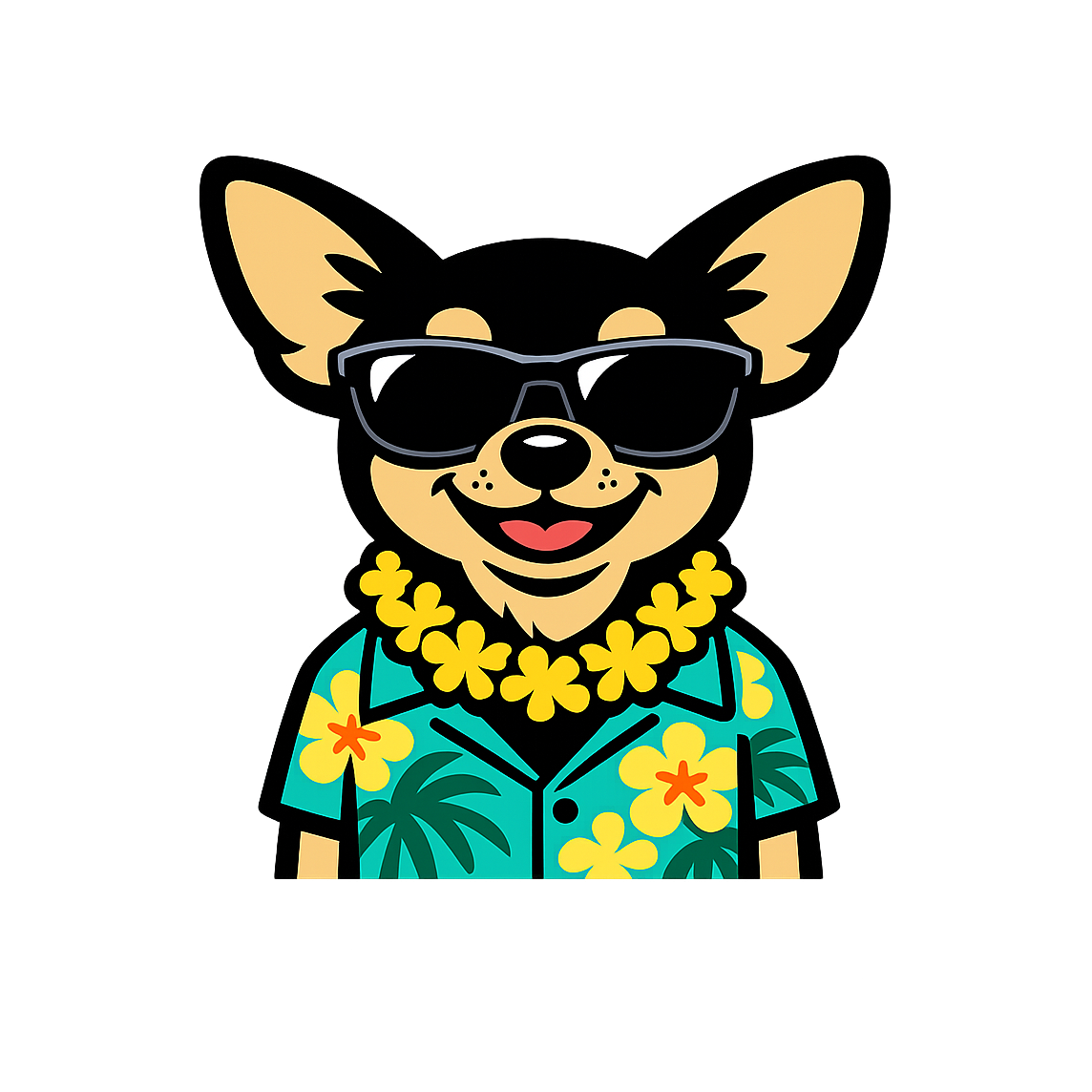 Tropical Black Chihuahua - Bordered Artwork