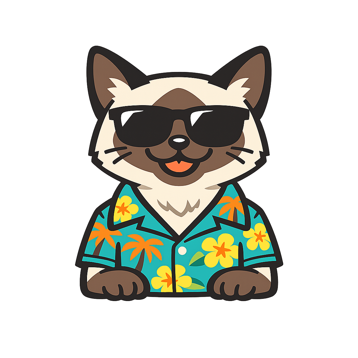 Tropical Siamese Cat - Bordered Artwork