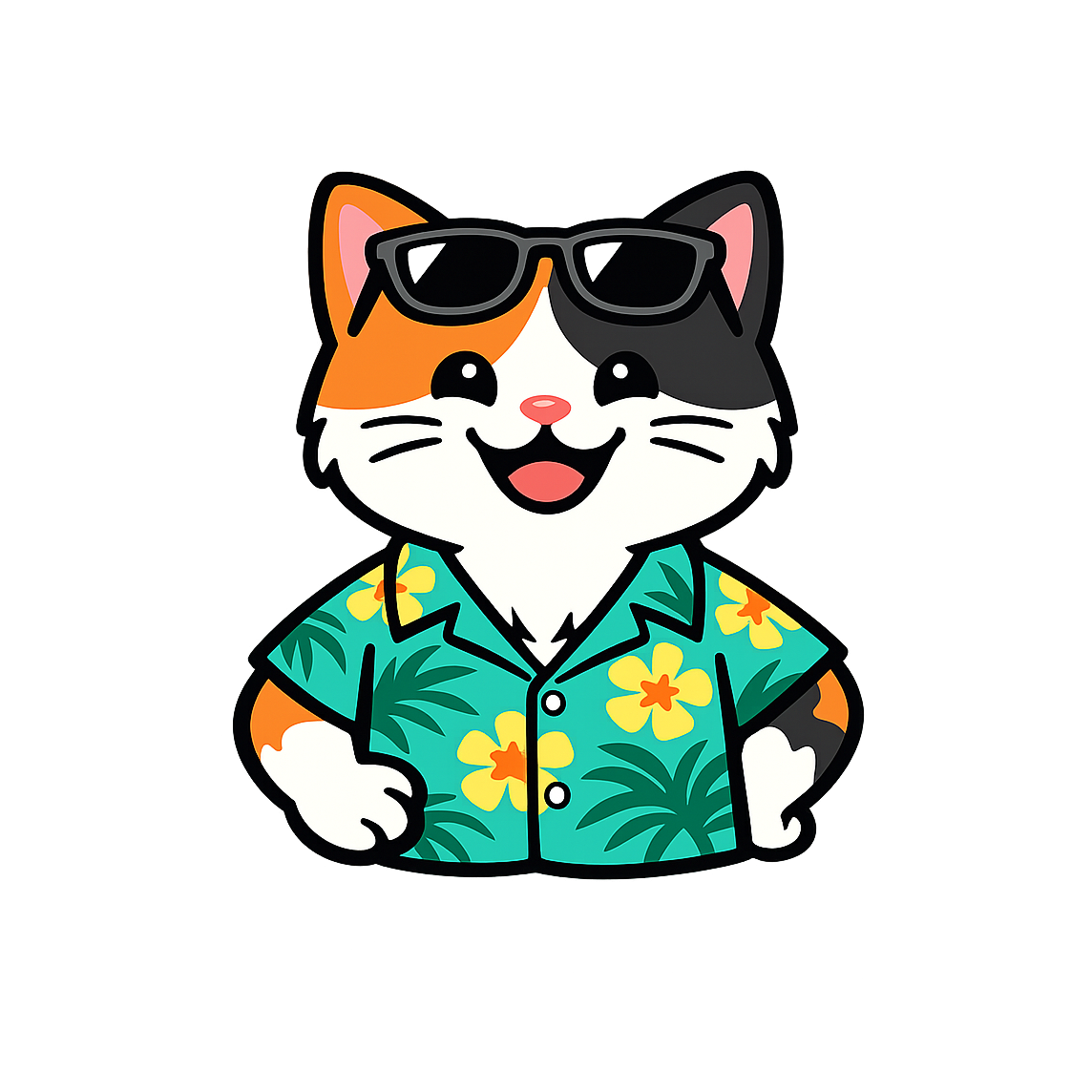 Tropical Calico Cat - Bordered Artwork