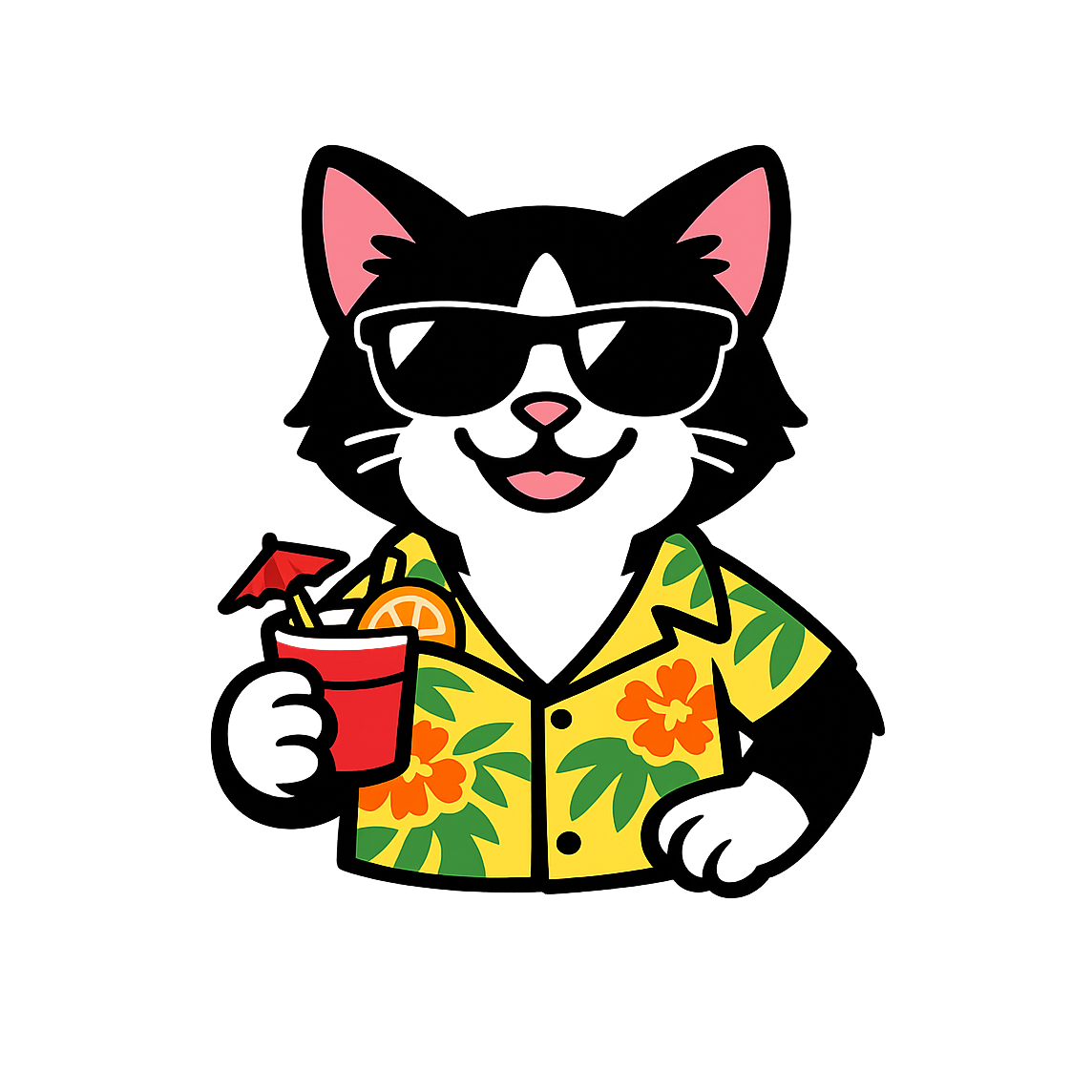 Tropical Tuxedo Cat - Bordered Artwork