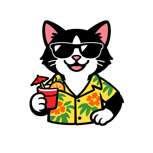 Tropical Tuxedo Cat - Bordered Artwork