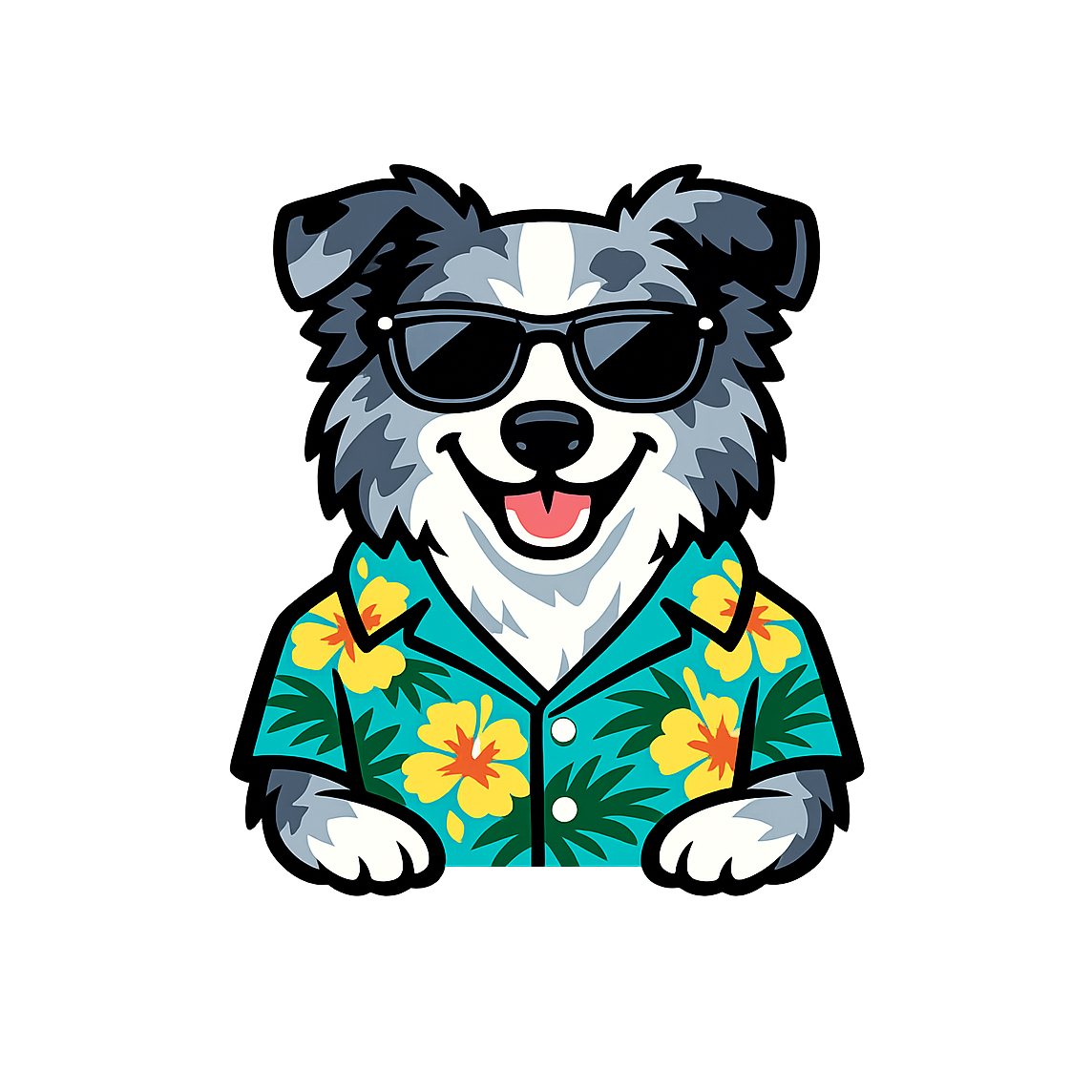 Tropical Blue Merle Border Collie - Bordered Artwork