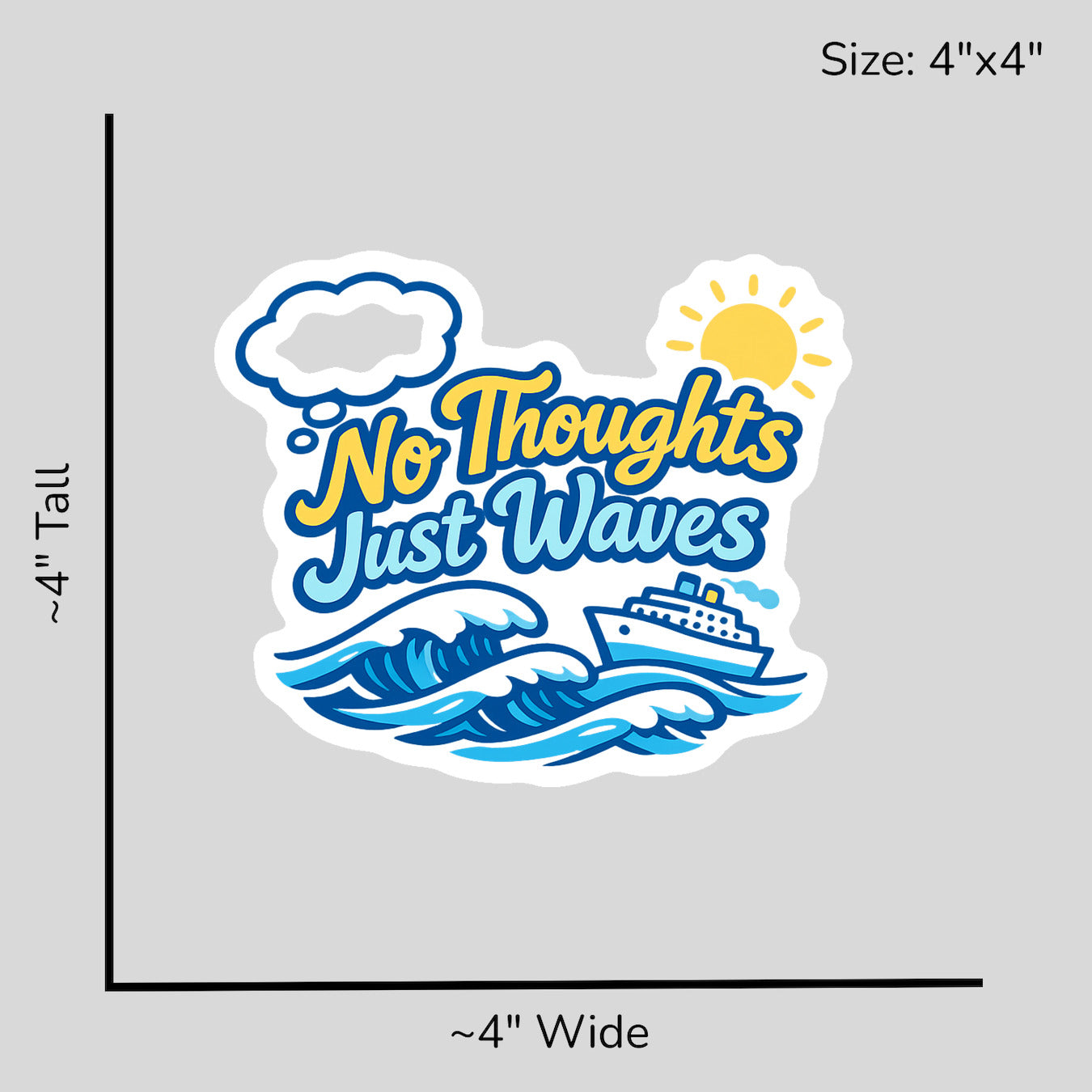 No Thoughts Just Waves - Size Reference Mockup